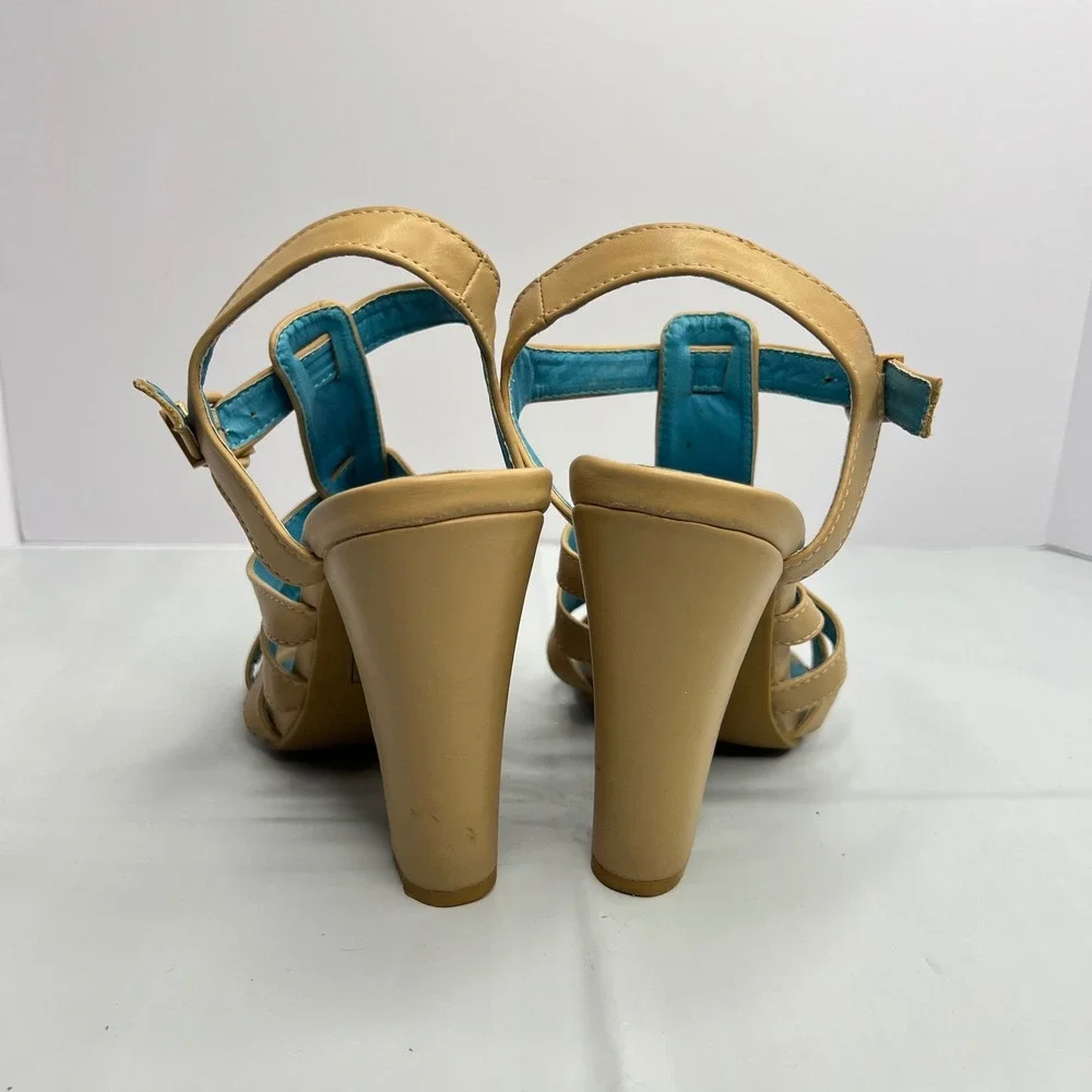 Promise Block Heel Sandals 8.5 Beige‎ Tan Strappy Gladiator Buckle